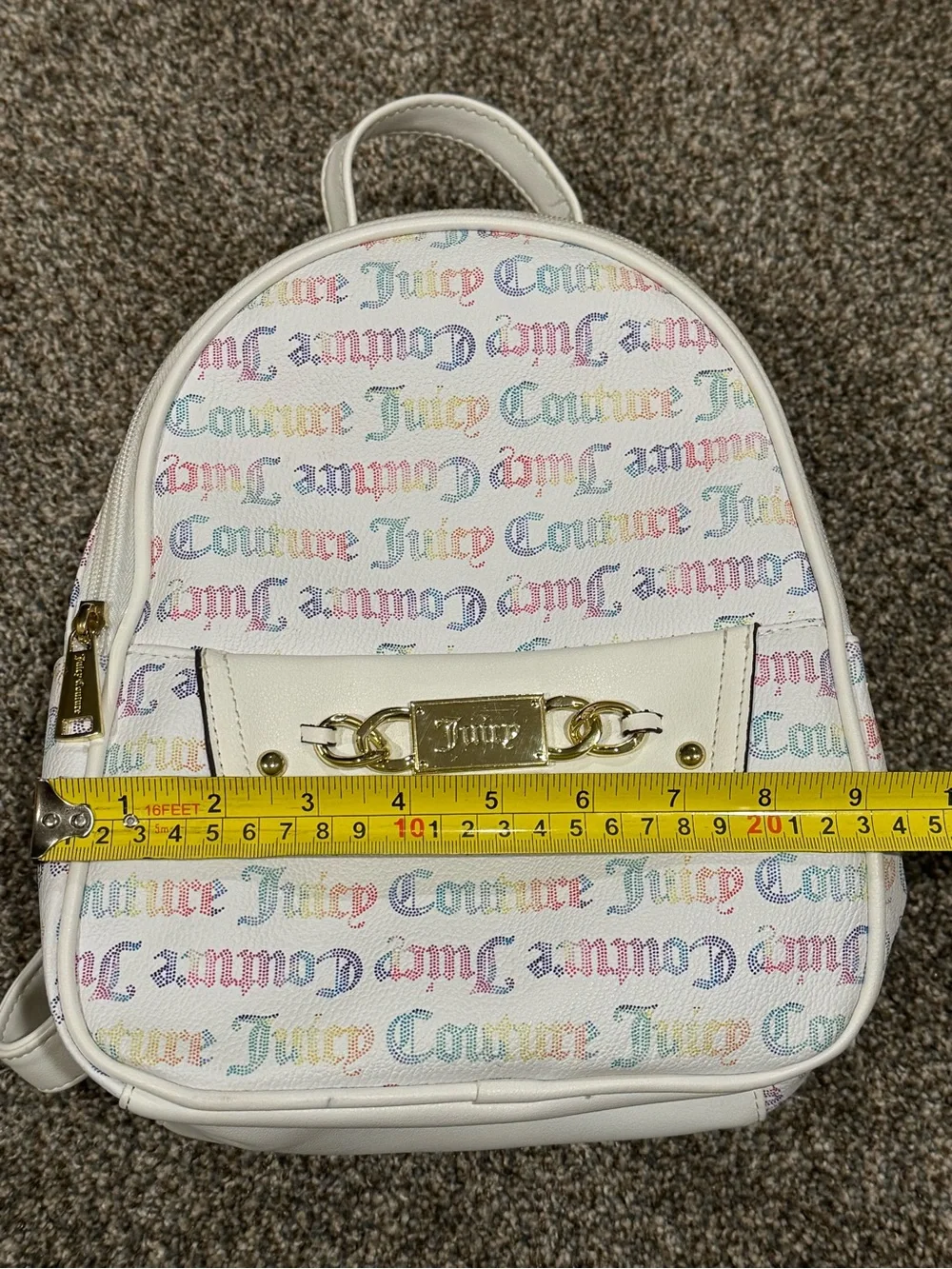 Juicy Couture White Multicolor Monogram Logo Backpack
